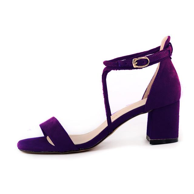Damen Sandalen Mode Sexy 5cm Low Heels Samt Streifen Knöchelriemen Sandalen Büro Pumps Dicke High Heels Rote Hochzeitsschuhe Schuh 39 violett