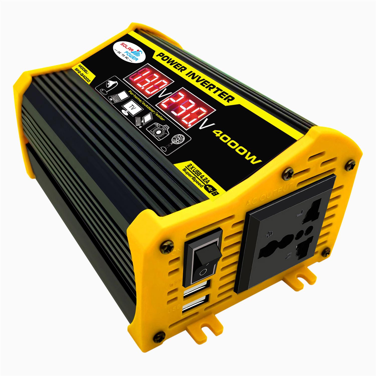 Modifizierter Sinuswellen-Wechselrichter, Hochfrequenz, 4000 W Spitzenleistung, Watt-Wechselrichter, DC 12 V auf AC 110 V 220V schwarz