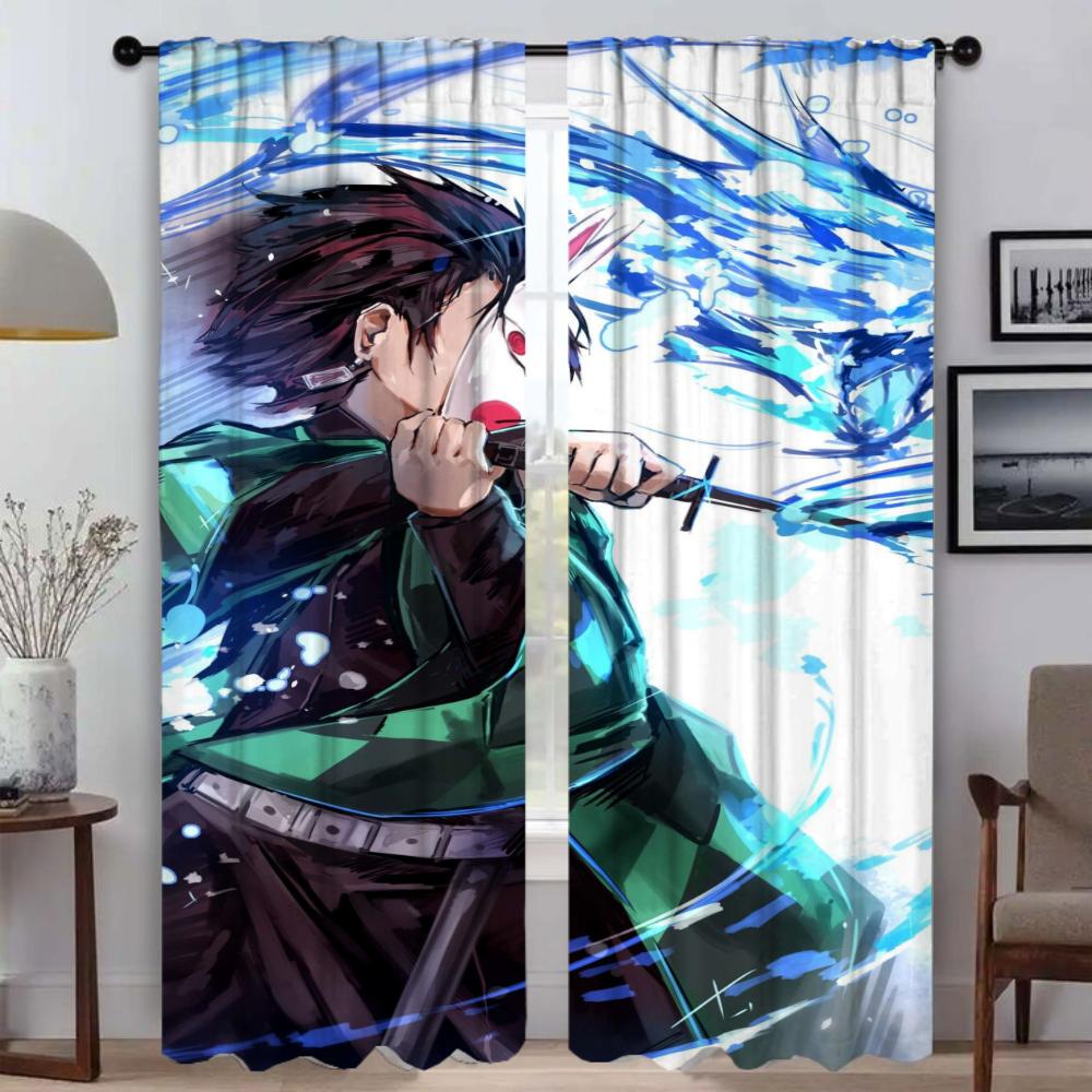 Demon Slayer Vorhänge Kinderzimmer Trennwand Home Interior Vorhänge 2 Stück Shades Tüll für Schlafzimmer Verdunkelungsvorhang Wohnzimmer W50xH70cmx2pcs-CL