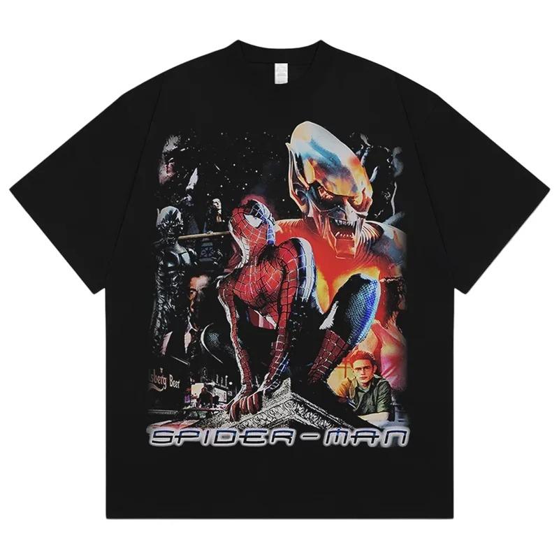 Marvel The Amazing Spider-Man Klassisches Zitat & Mehrere Posen Grafik-T-Shirt, Übergroßes Retro-Comic-Tee, Unisex Superhelden Streetwear Top S beige