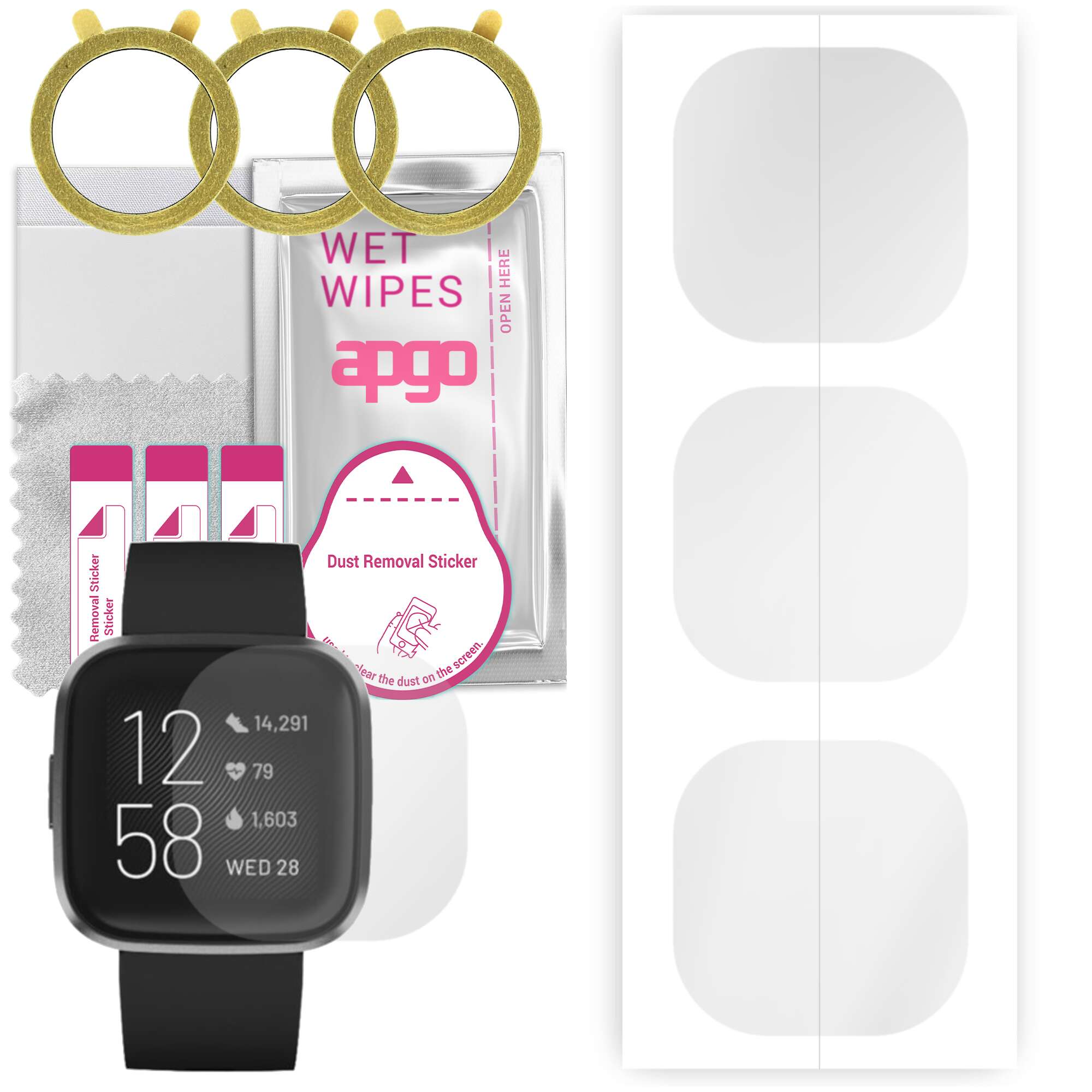 3x apgo Hydrogel Displayschutzfolie für Fitbit Sense, Hydrogelfolie, mit Positionierungsschicht, einfache Installation