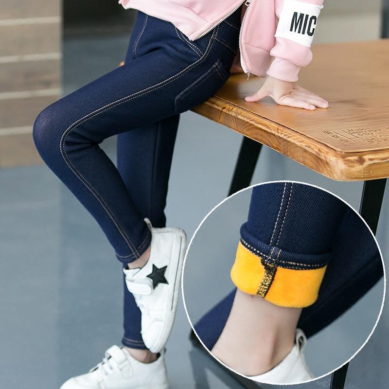 3-11Years Winter Hosen Für Mädchen Kinder Heiße Warme Leggings Kinder Dünne Hosen Dicke Samt Jeans Baby Mädchen Stretch Bleistift Hosen 10-11 blau