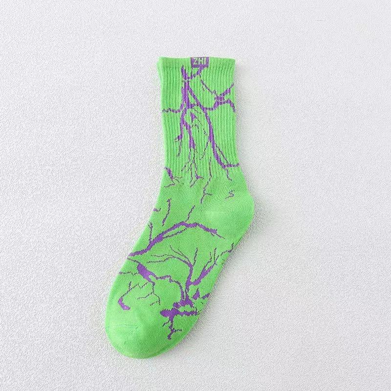 Koreanischer Stil Harajuku Skateboard Lange Socken Kreativ Lustig Blitz Hip Hop Stil Socken Unisex Straße Lustig Glückliches Paar Socken one size grün