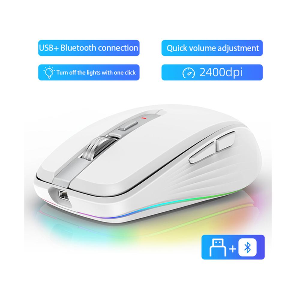 Wireless Gaming Maus 2,4g Bluetooth-kompatibel 5,1 Dual-modus 2400dpi Stumm Computer Maus Für Spiel Büro Laptop Wireless+Bluetooth weiß