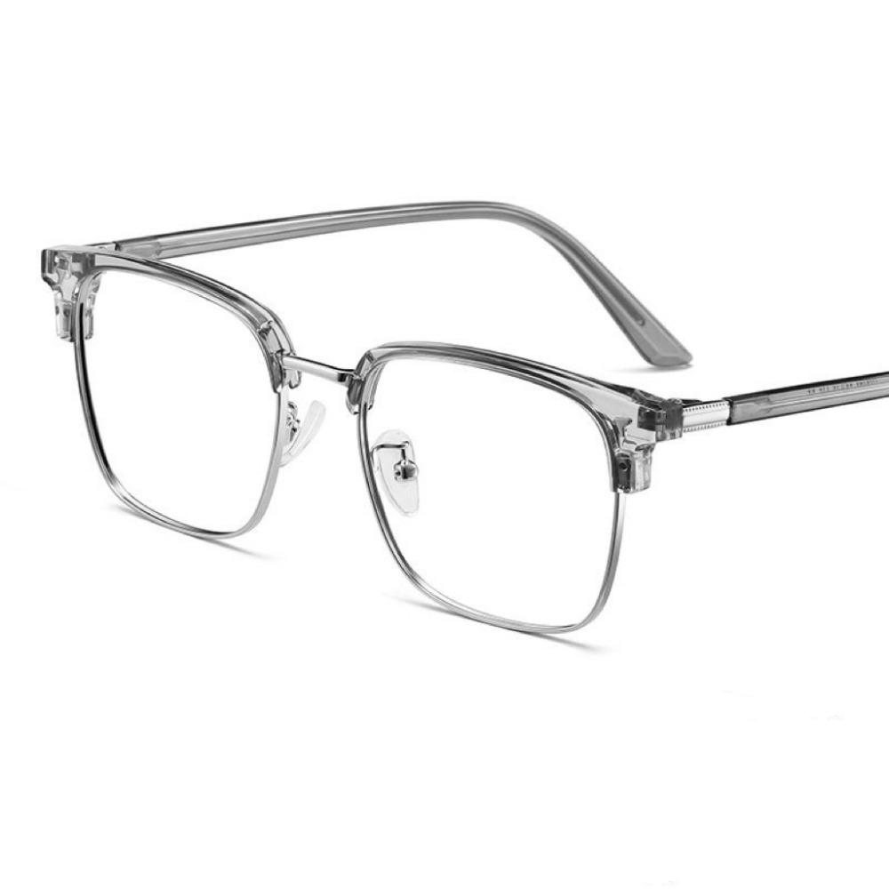PC Metall Photochrome Brille Oval Halbrahmen UV-Schutz Sonnenbrille Schwarz Grau Silber Blaulichtfilter Brille Lesebrille gray