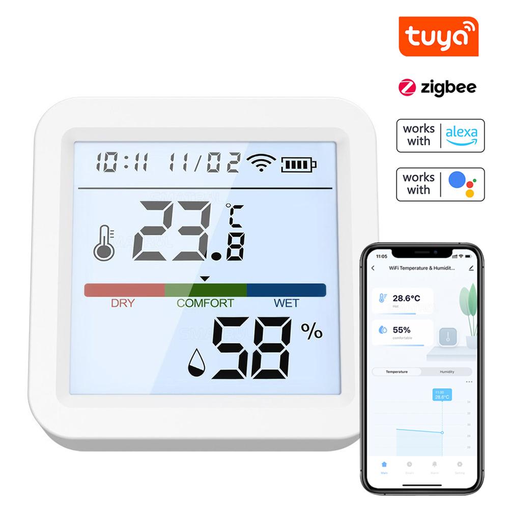 Tuya ZigBee Temperatur Feuchtigkeit Tester LCD Hintergrundbeleuchtung Display Mobiltelefon APP Fernsteuerung weiß