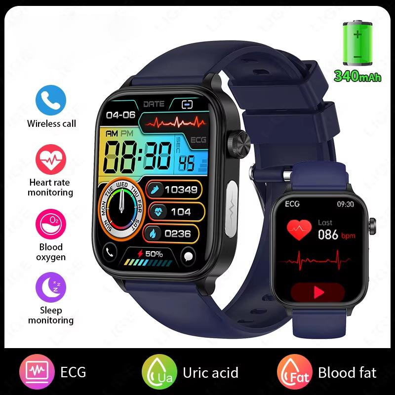 2025 Neue EKG+PPG KI Gesunde Diagnose Smartwatch Männer Frauen Blutfett Harnsäure Weibliche Menstruationsgesundheit Tracker Smartwatch Blue silicone belt