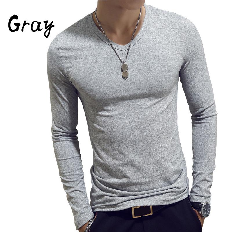 Elastisches Herren-T-Shirt mit V-Ausschnitt, langärmelig, Herren-T-Shirt für Herren, Baumwoll-T-Shirts, Herrenbekleidung, T-Shirt, Top-T-Shirts L graue