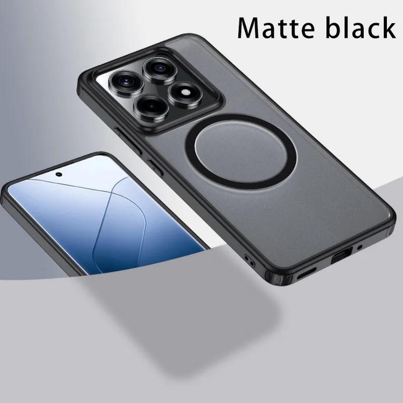 Magnetische für Magsafe Wireless Charging Case für Xiaomi 14T Pro Mi 14T 14 T Pro Stoßfeste Matte Acryl Stoßstange Abdeckung für Xiaomi 14Tpro 13T 14ultra For Xiaomi 14T schwarz