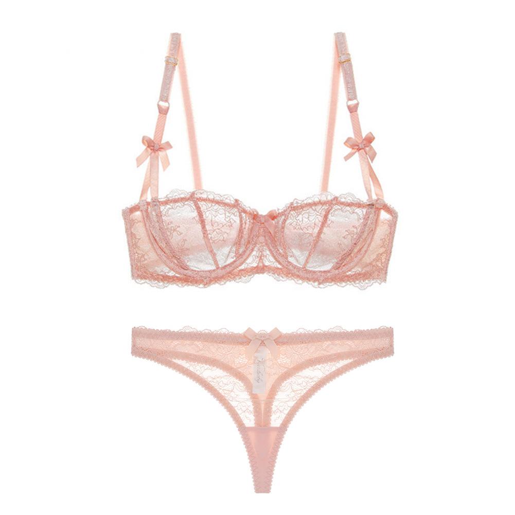 Varsbaby Damen-BH-Set mit transparenten Spitzen-BHs und Tangas 32A rosa