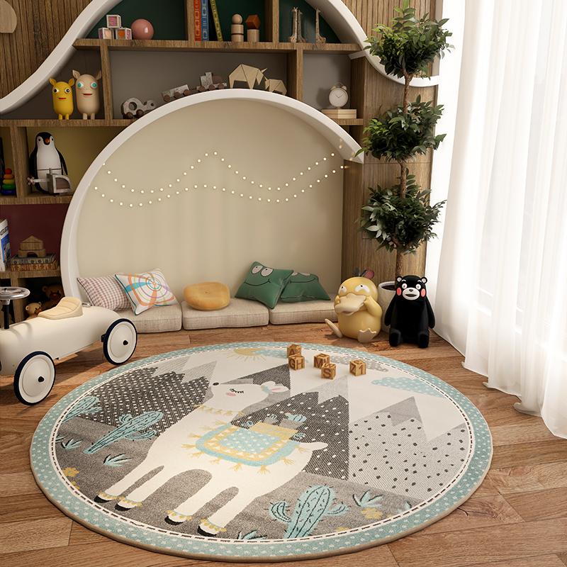 Lounge-Teppich im nordischen Stil Cartoon Runde Teppiche für Schlafzimmer Flauschige Weiche Bettvorlegematte Dick Plüsch Wohnzimmerdekoration Tierteppich 140x140CM