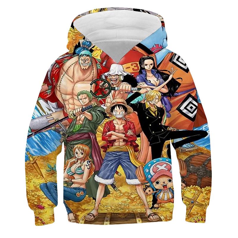 One Piece Hoodie Kinder Kapuzenpullover Anime Luffy Hoodie Kinderkleidung Jungen Mädchen Langarm Herbst Warmer Pullover Casual Tops 140