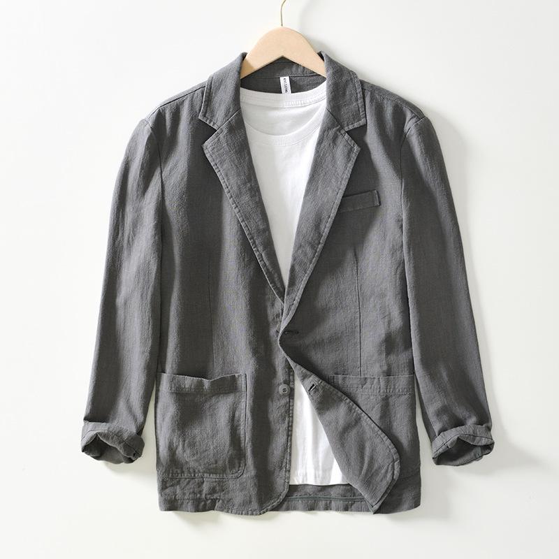 Frühlings-Casual-Safari-Anzüge aus Leinen und Baumwolle für Herren, Kleidung, einfarbige Blazer, Herren-Jacken, Übergröße XXXL grau