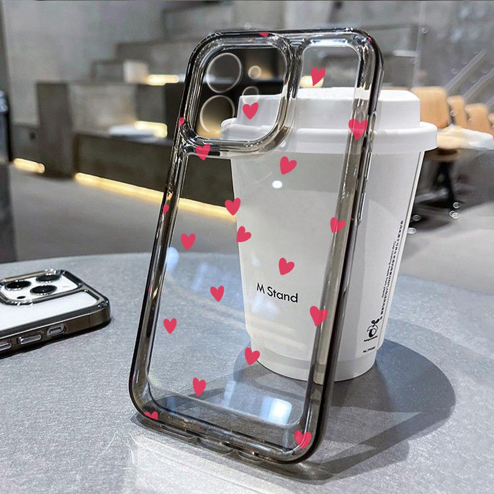 Süße Cartoon-Liebesherz-Handyhülle Für iPhone 11 Hülle iPhone 13 15 12 14 16 Pro Max 8 7 Plus XR XS X SE Transparente Weiche Hülle For iPhone 16 Pro gray