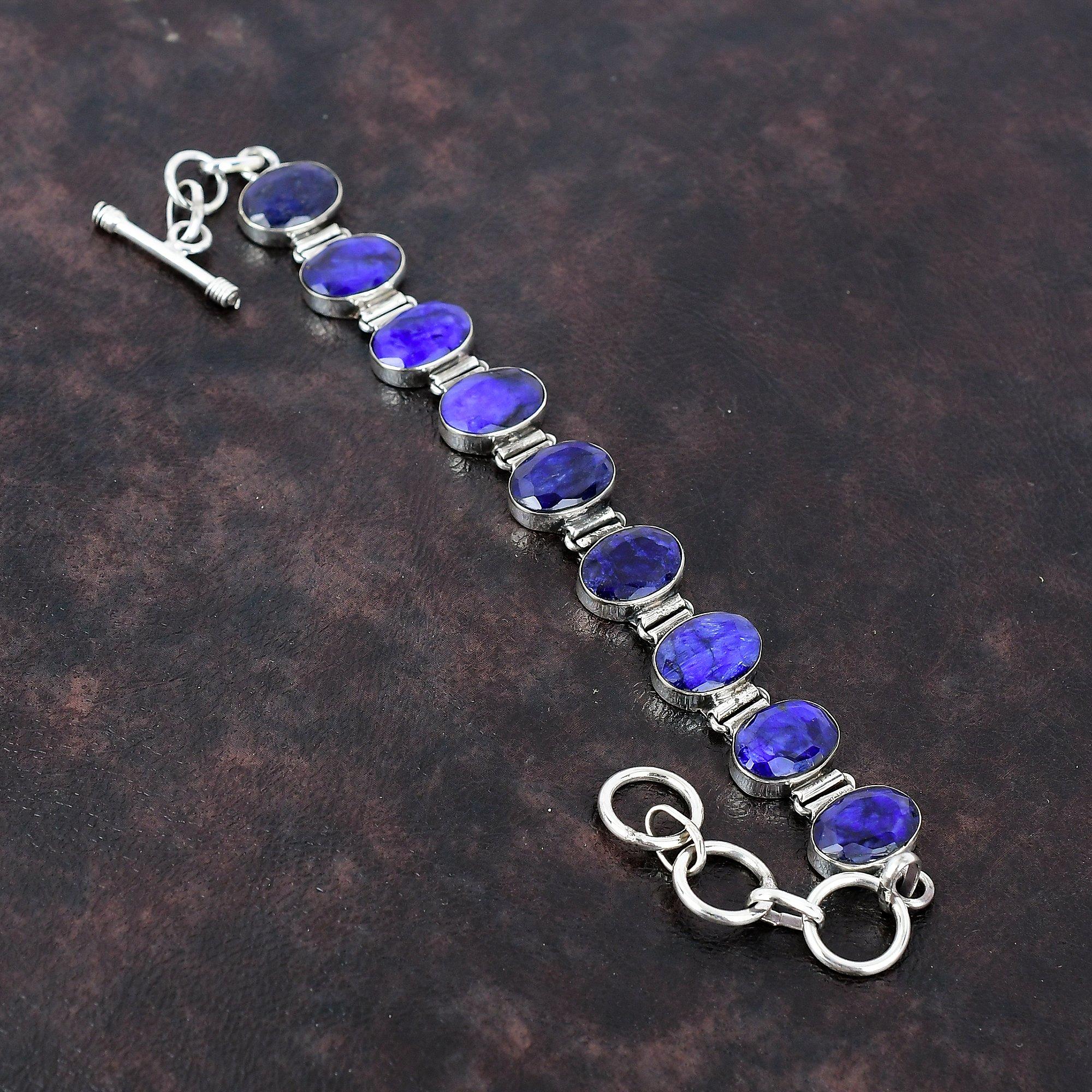 Facettiertes blaues Saphir-Armband, zierlicher Schmuck, 925er Sterlingsilber-Armband, Edelstein, handgefertigter Schmuck, verstellbares Kettenarmband, Geschenk für Frau Adjustable gray