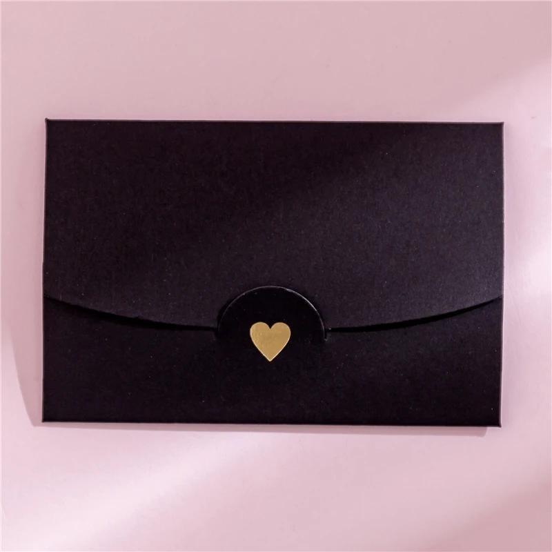 20 Teile/los 10,5 cm * 7 cm Kleine Grußkarte Visitenkarte Umschlag Heißprägung Liebe Perlglanzpapier Mini Umschläge 20Pcs schwarz