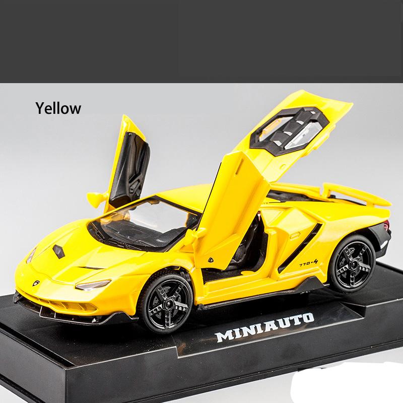 1:32 Lamborghini LP770 Automodell-Spielzeug, mit Ton und Licht, zurückziehbares Auto, Zinklegierung, Spielzeug für Kinder, Jungen, Mädchen, Geschenk 15.4*6.7*4cm gelb