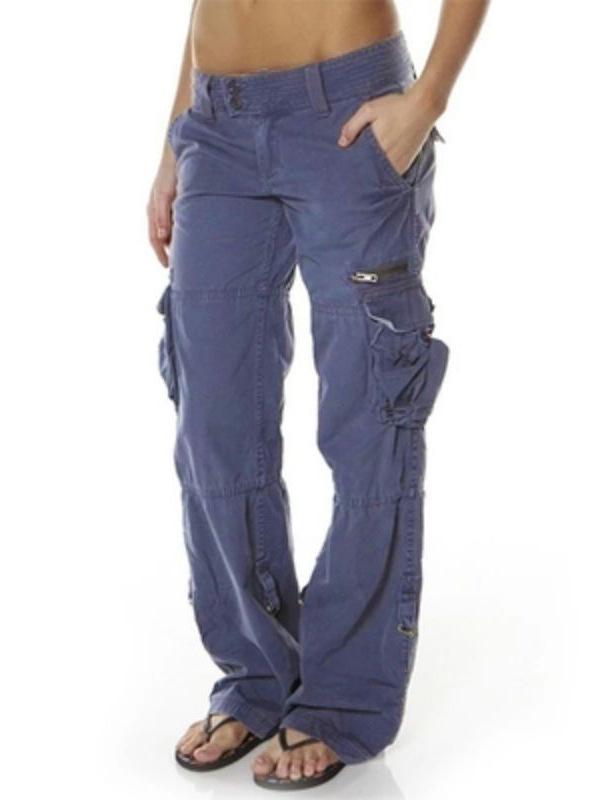 Frühling und Herbst Damen Hosen Multi-Pocket Casual Loose Straight Damen Arbeitshosen Lange Hosen 4XL blau