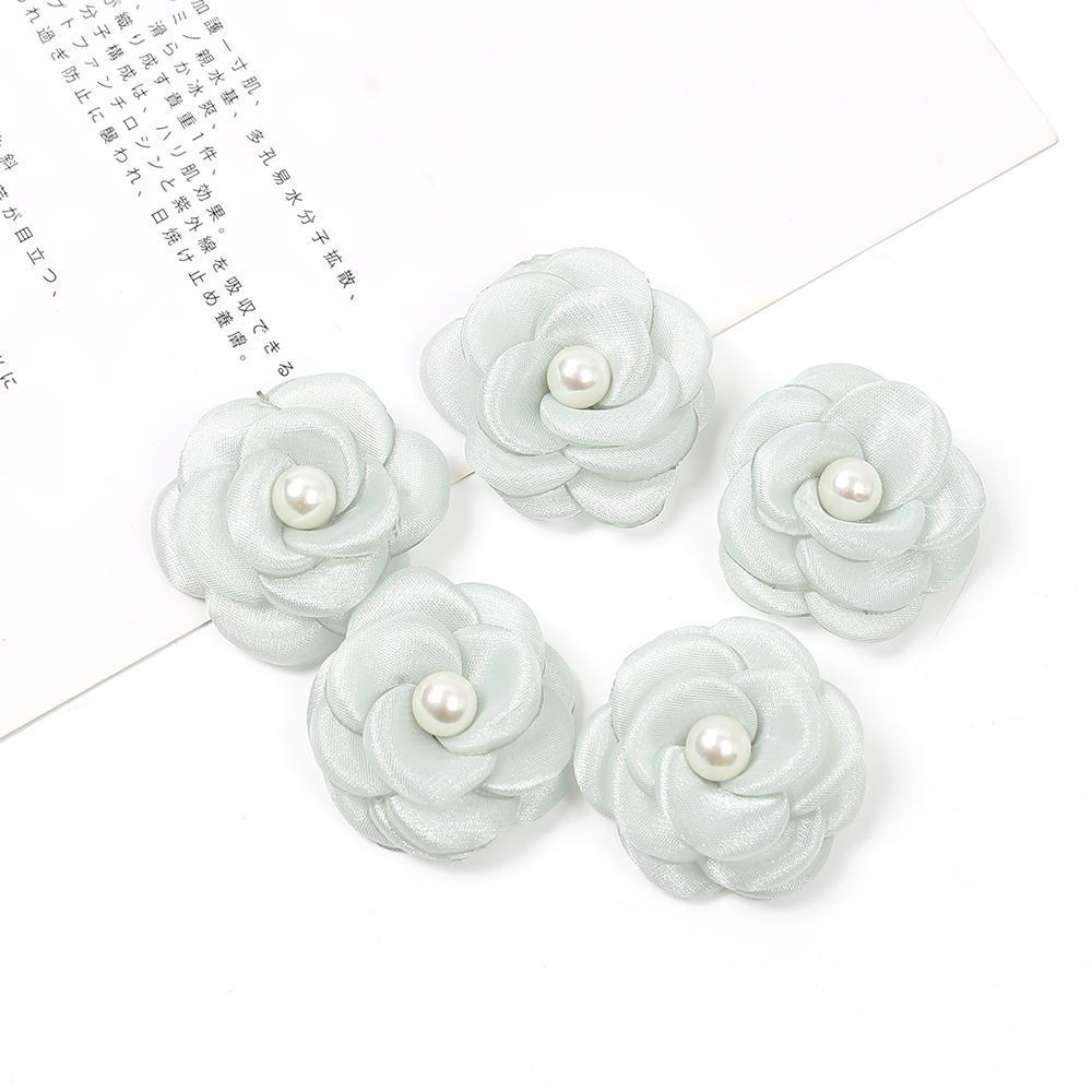 Künstliche Blumen Kopf mit Perlen Chiffon Stoff Haarnadel Corsage Hochzeitskleid Kleidung machen Zubehör Seidenblumen grün
