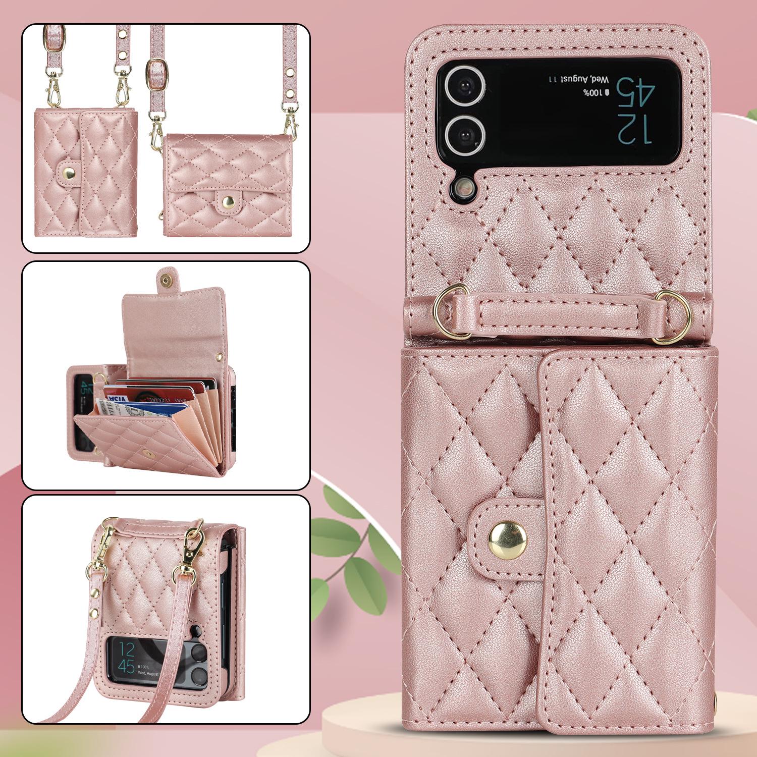 Leder-Crossbody-Tasche im Akkordeon-Stil für Samsung Z Flip7/Flip6 Galaxy Z Flip 3 rose gold