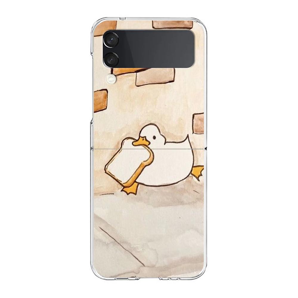 Handyhülle für Samsung Galaxy Z Flip 3 4 5 Transparente faltbare Harte PC-Schale für Galaxy Z Flip 3 5 Cover Cartoon Ente Gans Spiel Galaxy Z Flip 5 beige