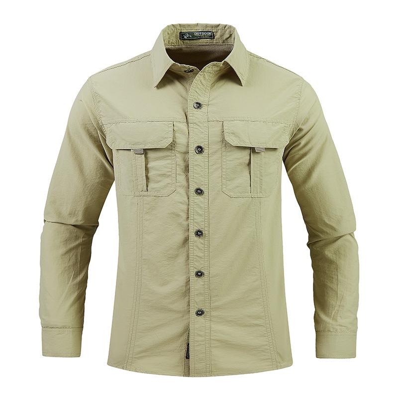 Herren Schnelltrocknend Eisgefühl Sonnenschutz Langarmshirt für Frühling/Sommer Outdoor und Arbeitskleidung, Übergröße verfügbar. 5XL khaki