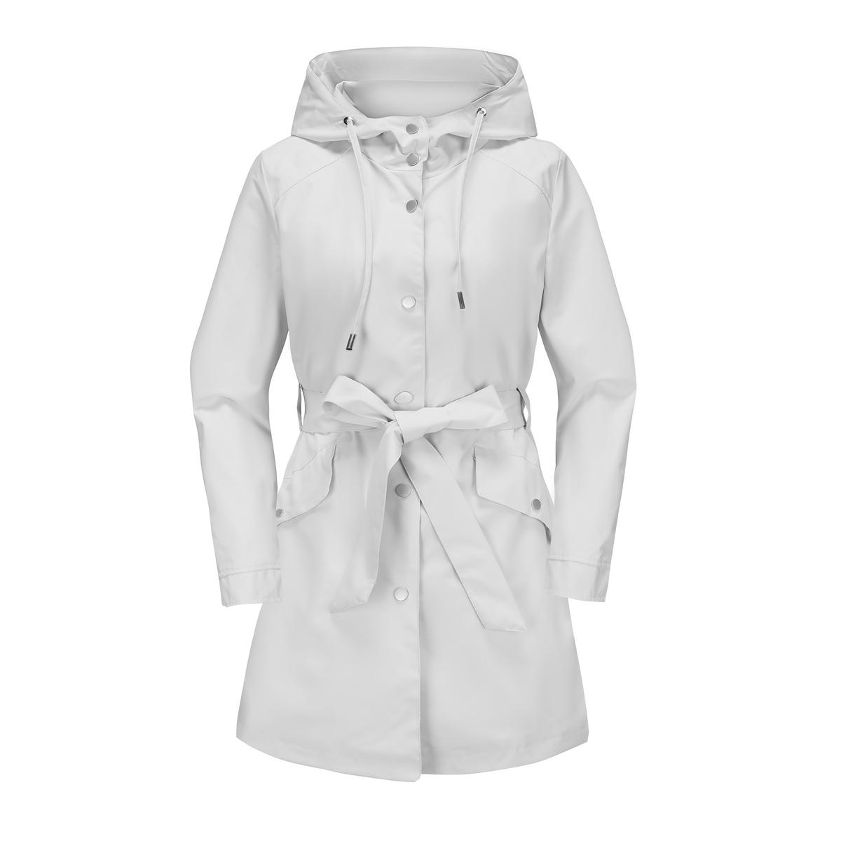 Damen Windjacke mit Kapuze, Polyester, wasserdicht, Trenchcoat, dünn, locker, mit Gürtel, zum Zuknöpfen, Windjacke, Frühling/Herbst, Outdoor-Kleidung, lange Jacken 2XL grauweiß