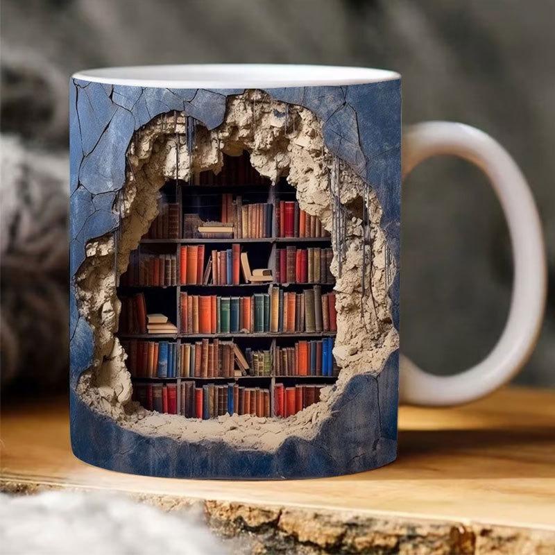 Bücherbecher mit 3D-Effekt, 3D-Buchliebhaber-Tassenverpackung, 3D-Bücherregal-Tasse, 3D-Buchbecherverpackung, Halloween-Geschenke, Weihnachtsgeschenke, Geschenke für Buchliebhaber