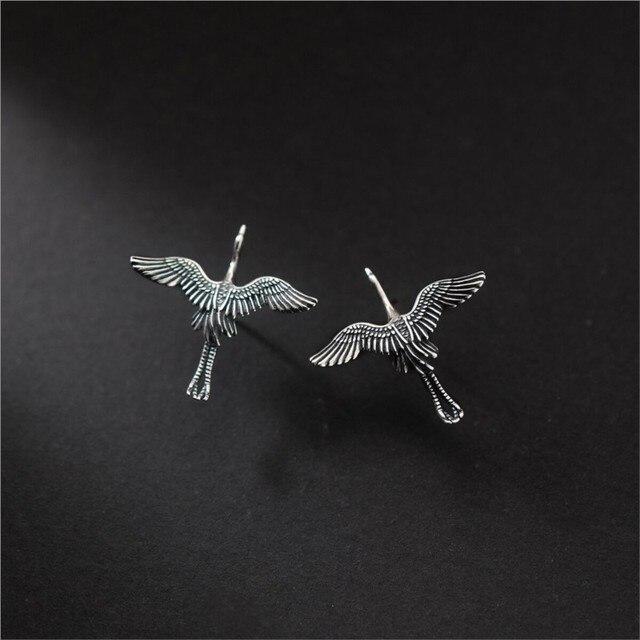 ANENJERY Retro Thai Silber Farbe Fliegender Kranich Vogel Ohrringe für Frauen Einfache Persönlichkeit Schmuck Geschenke