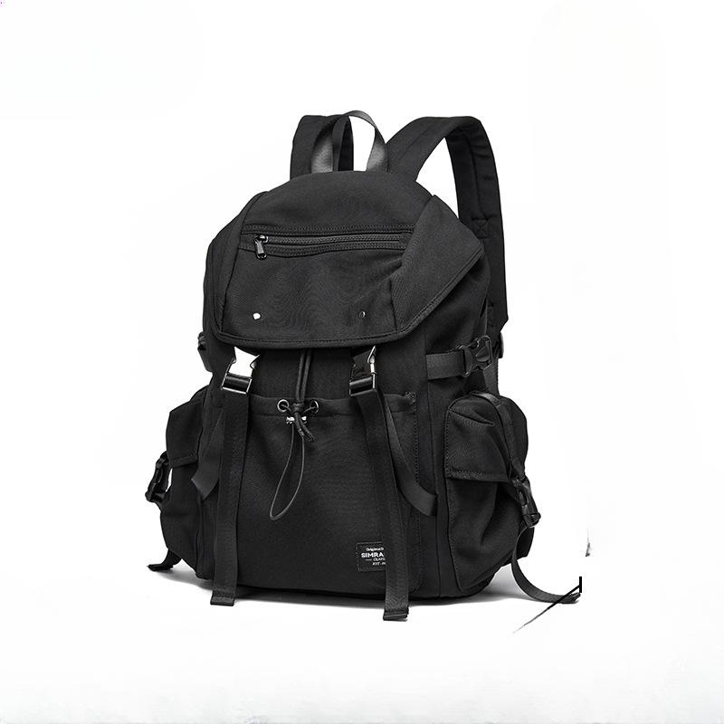 Rucksack, Herren Multifunktionaler Kordelzug Studenten Schultasche, Überschlag Druckknopf Rucksack, Modische Wasserdichte Computertasche He is a size 16. schwarz