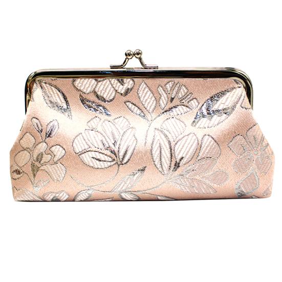 Vintage Damen-Geldbörse mit Blumenstickerei, Kuss-Schloss, lange Geldbörse, Clutch rosa