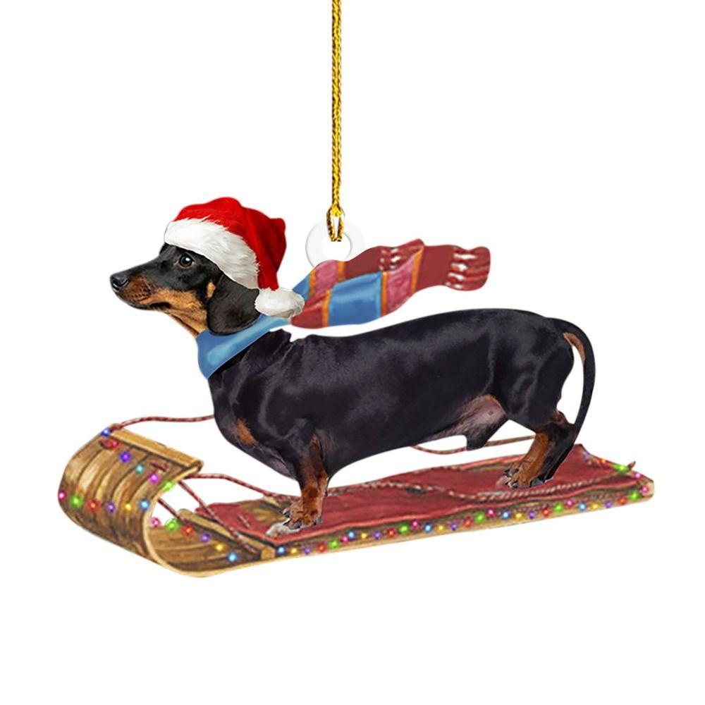 Handwerk Weihnachten Dackel Anhänger Acryl Weihnachten Baum Wurst Hund Anhänger Hängende Ornamente Auto 3