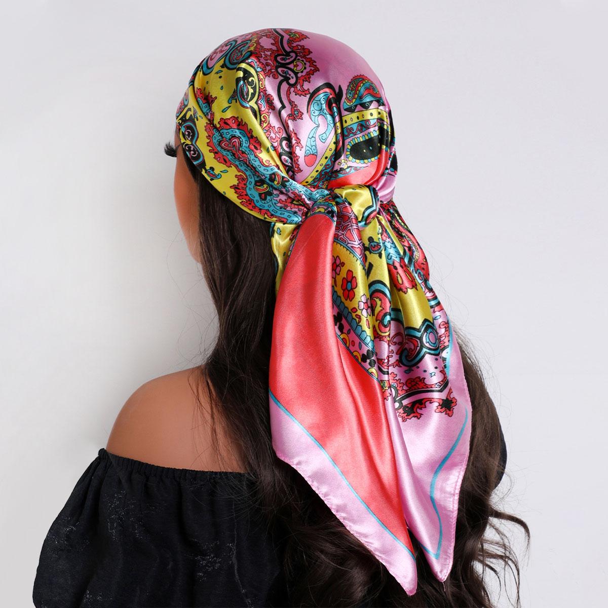 Kopftuch Damen Luxus Quadratisch Seiden-Foulard Satin-Bandana Sommer Weiches Halstuch Hijab Haartücher Für Damen black