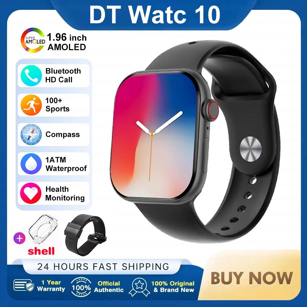 2026 Neue DT Watch 10 Smartwatch für Herren und Damen 3D-Menü 16 GB Großer Speicher TWS Kopfhörer Videowiedergabe NFC Smartwatch für Apple mesh belt schwarz