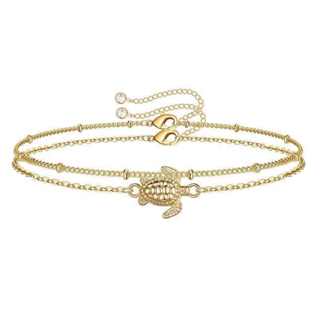 Boho Armreif Armband Meeresschildkröten Anhänger Armband für Frauen 14 K Gold gefüllt Schmuck Armband Pulseira Geschenk für Frauen gold