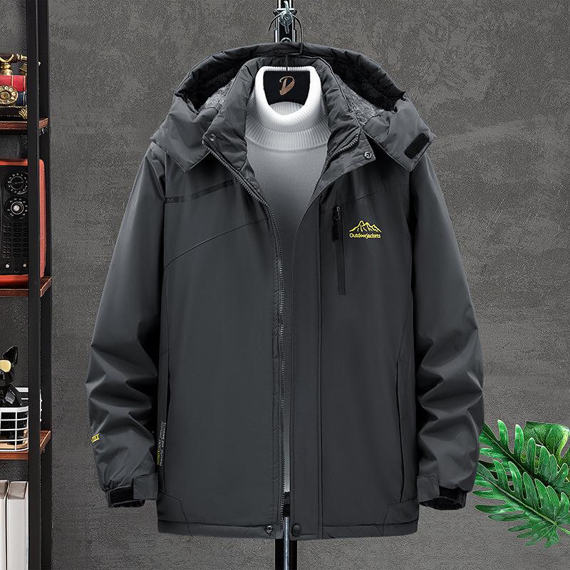 Übergröße 9XL Assault Anzug, Winter Outdoor mit Plüsch und dicker Isolierung, Wander- und Radfahranzug, Baumwolljacke, Herren Wintermantel XXXXXL grau