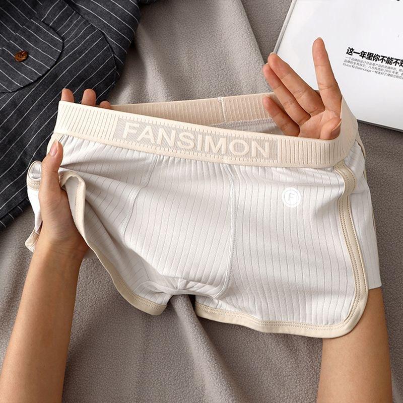 Neue Boxershorts für Herren, gestreift, aus reiner Baumwolle, atmungsaktiv, Boxershorts für Herren, mittlere Taille, Vier-Ecken-Hose, Größe M-3XL XL licht grau