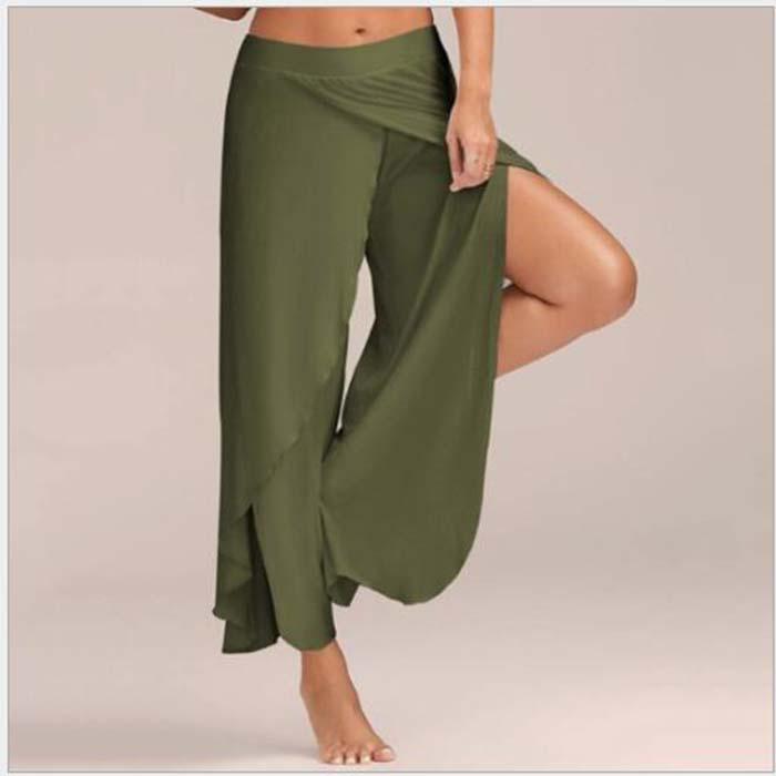 Damen Weitbein Hose Chiffon Rock Ausgestellt Yoga Hose Übergröße XL dunkelgrüne