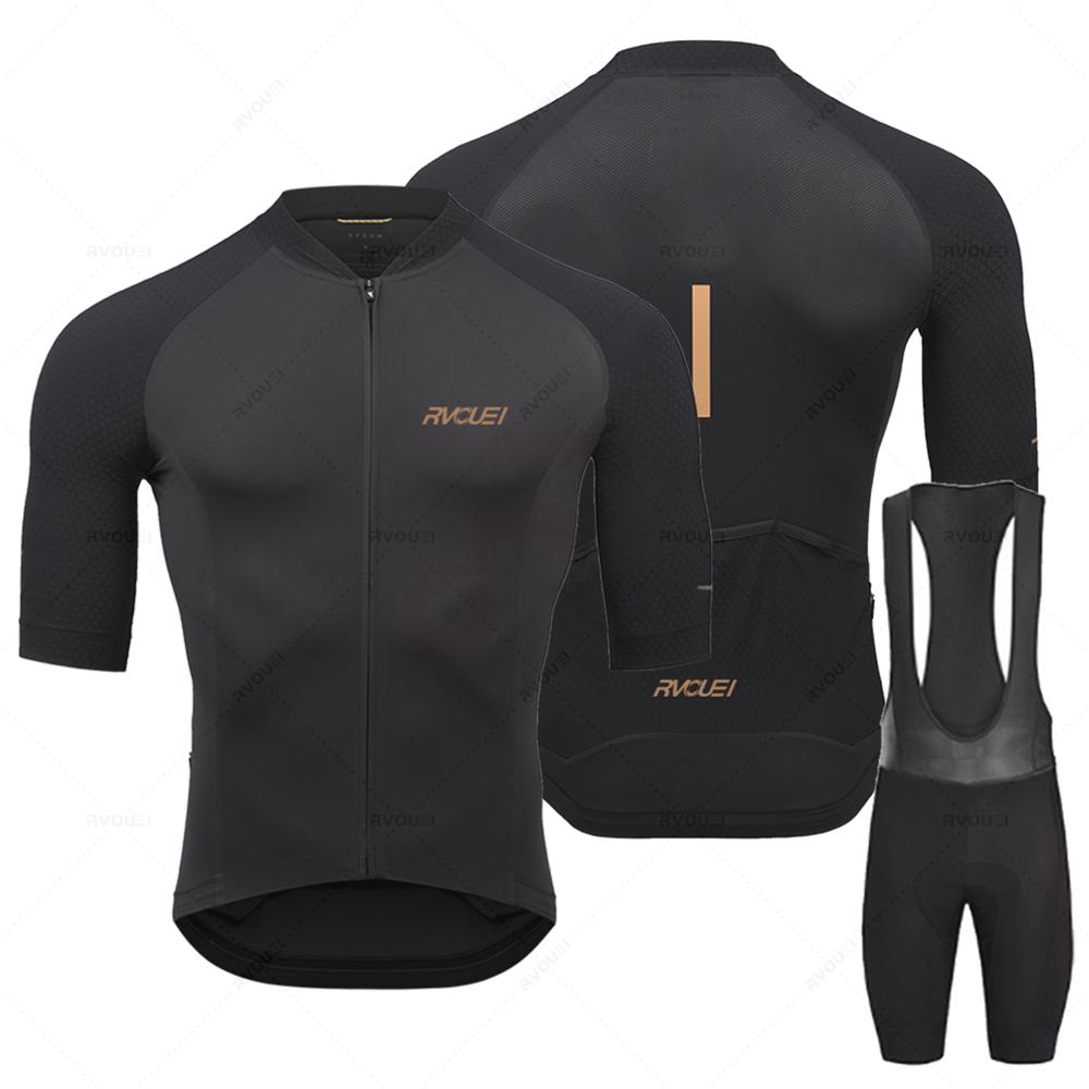 2026 Rvouei Team Radtrikot Set Sommer Radbekleidung MTB Fahrradkleidung Uniform Maillot Ropa Ciclismo Radfahren Fahrradanzug S black