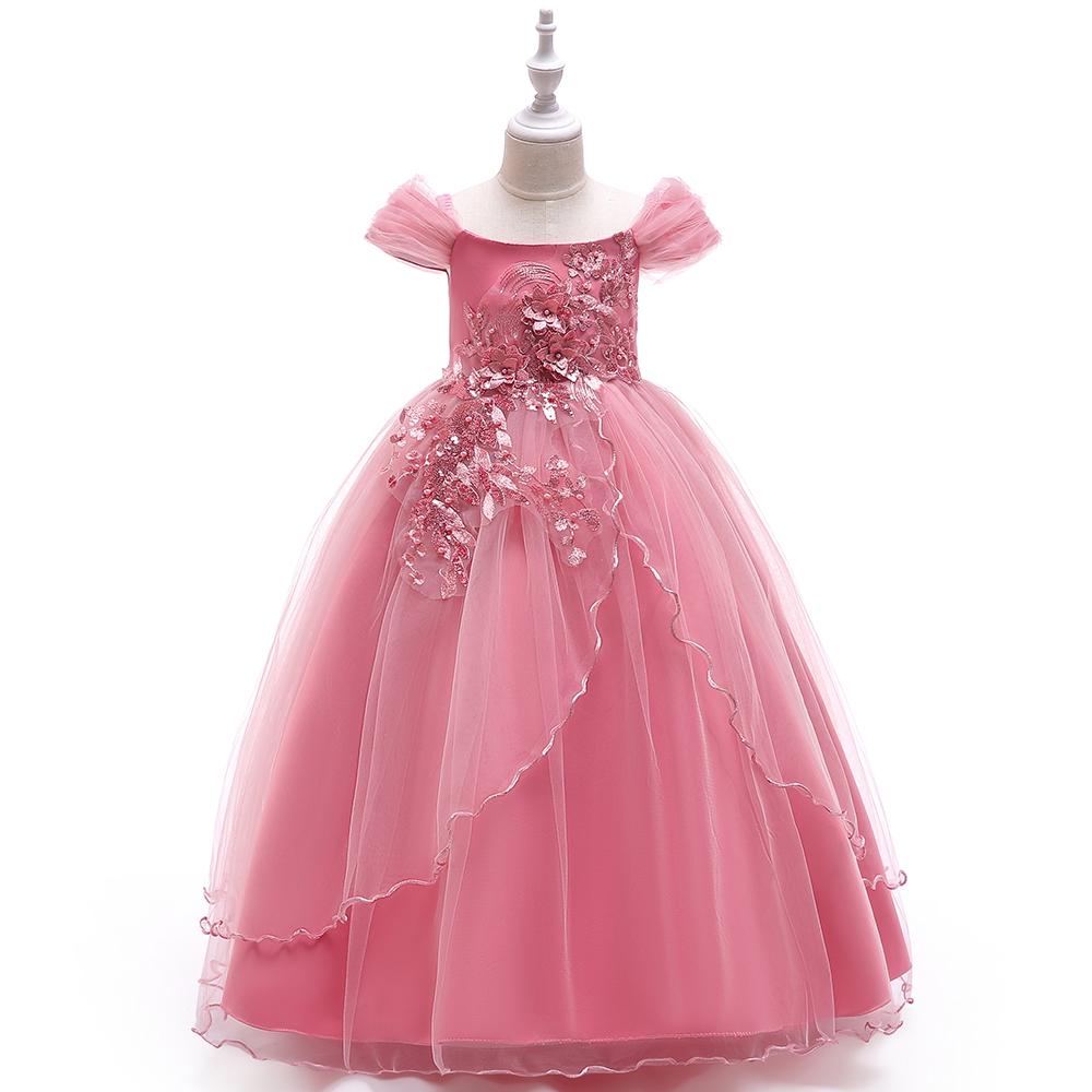 Neu Sommer Spitze Mädchen Hochzeit Kleid Abend Brautjungfer Kleider Kinder Mädchen Prinzessin Kleider 160CM rosa