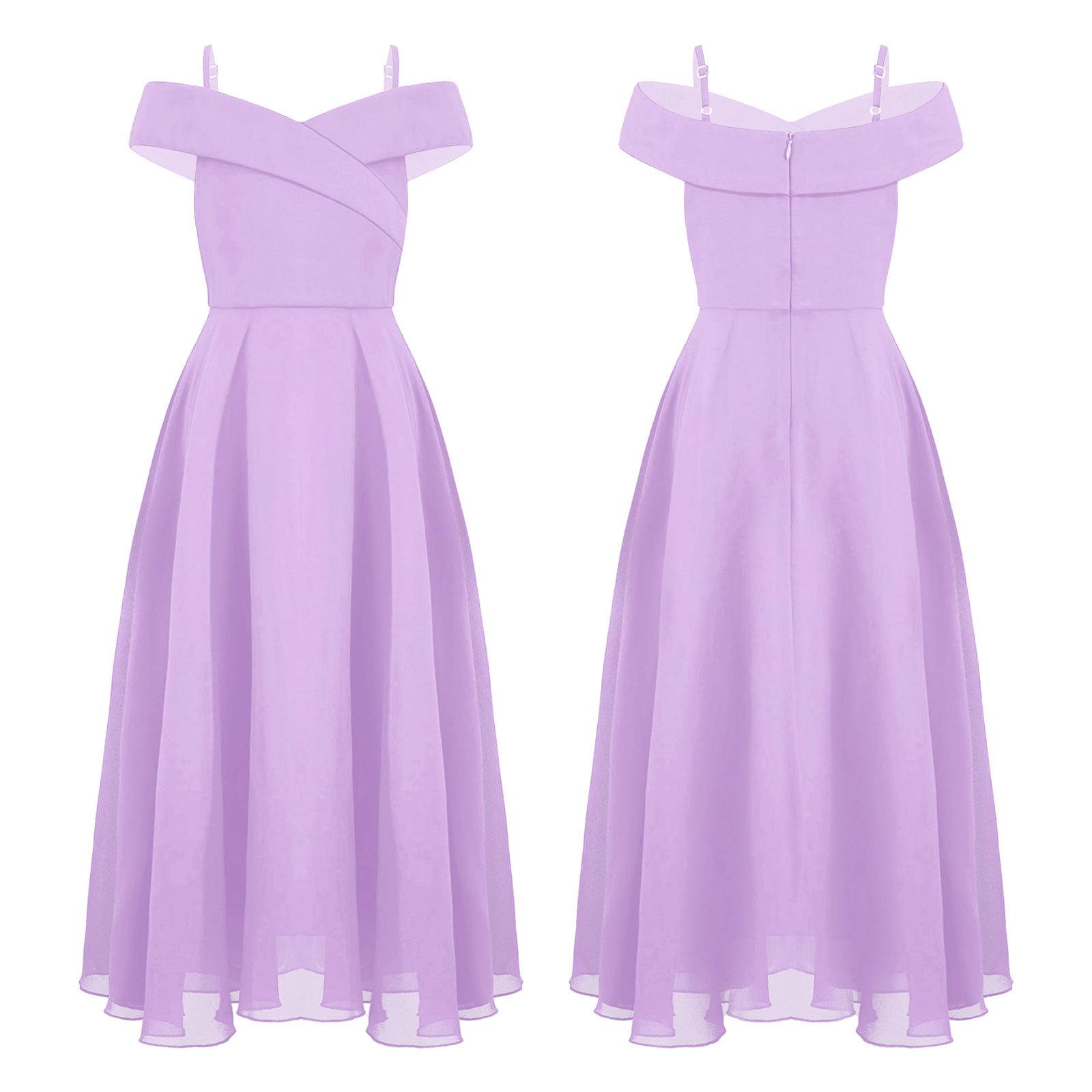 Kinder Mädchen Elegantes Chiffon Schulterfreies Brautjungfernkleid Hochzeitskleid Geburtstagsfeier A Linie Abendkleid 9-10 Years lavendel