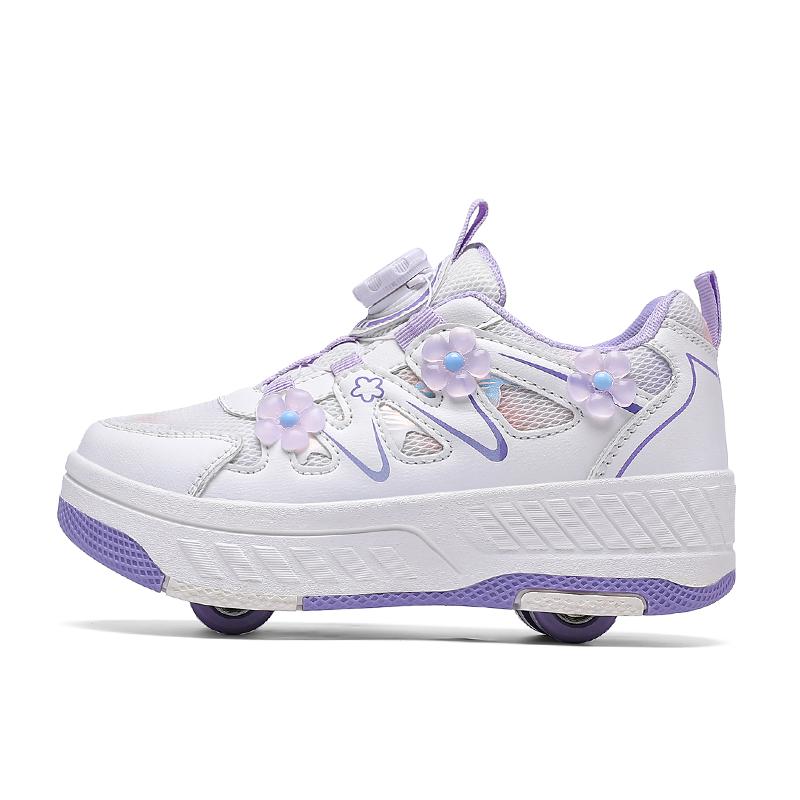 29-40 Jungen Drehknopf Vierrad-Skates Rollschuhe Rollschuhlaufen Abnehmbare Studenten-Skates Kinderschuhe mit Rädern 31 violett