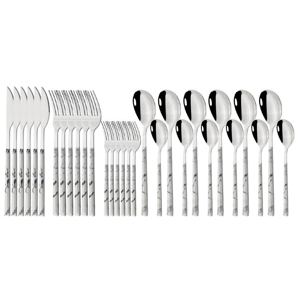 6/30Pcs Weiß Silber Geschirr Set Messer Gabel Kaffee Tee Löffel Besteck Set Edelstahl Besteck Küche Geschirr set 30pcs one set weiß/silber