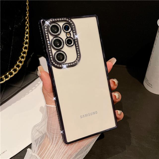 Für Samsung Galaxy S25 Ultra Luxus Vergoldung Flash Diamant Rahmen Transparentes Handyhülle Für Samsung S22 S23 S24 S25 Plus Hülle For Samsung Galaxy S22 black