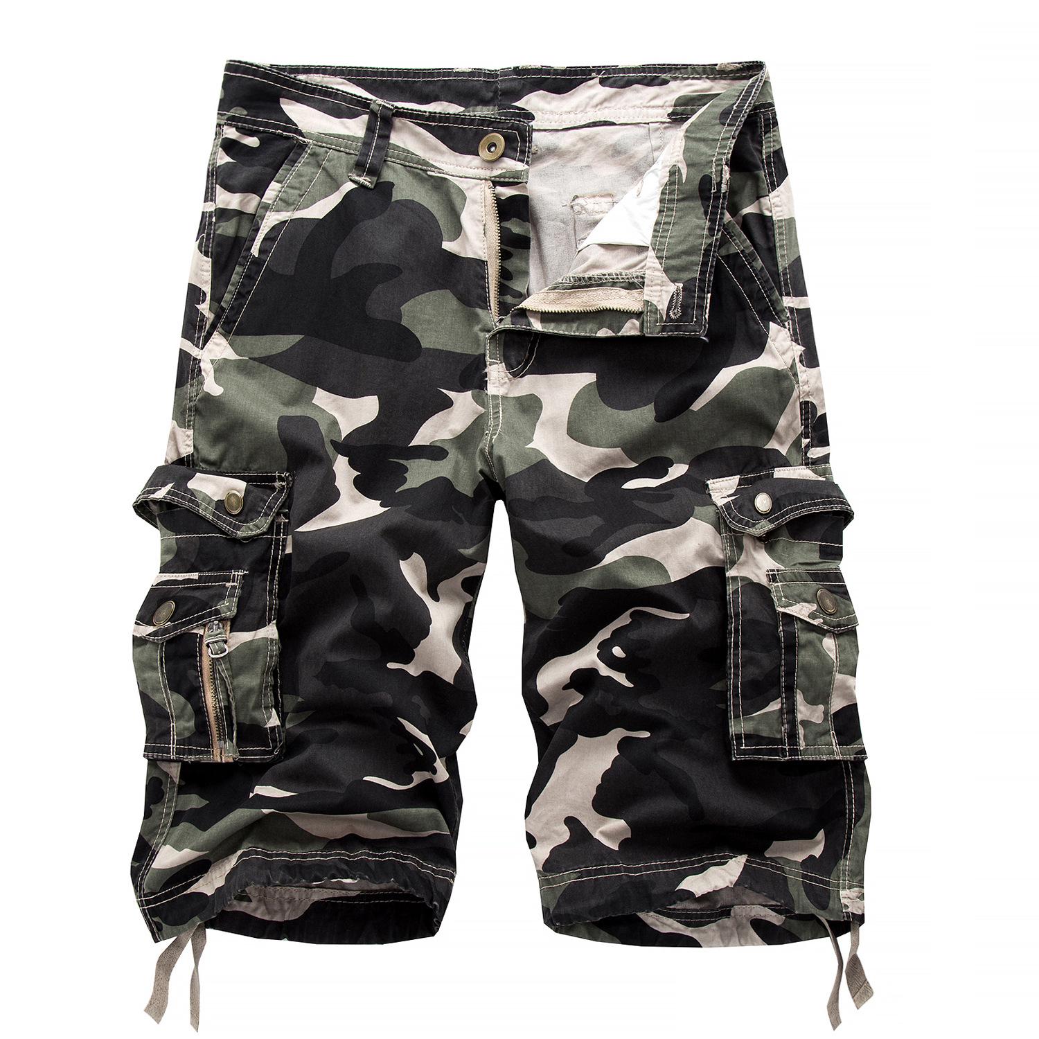 Camouflage Hose Shorts Herren Große Werkzeug 5-Punkt Hose Camouflage Hose Shorts Strandhose 36 weiß