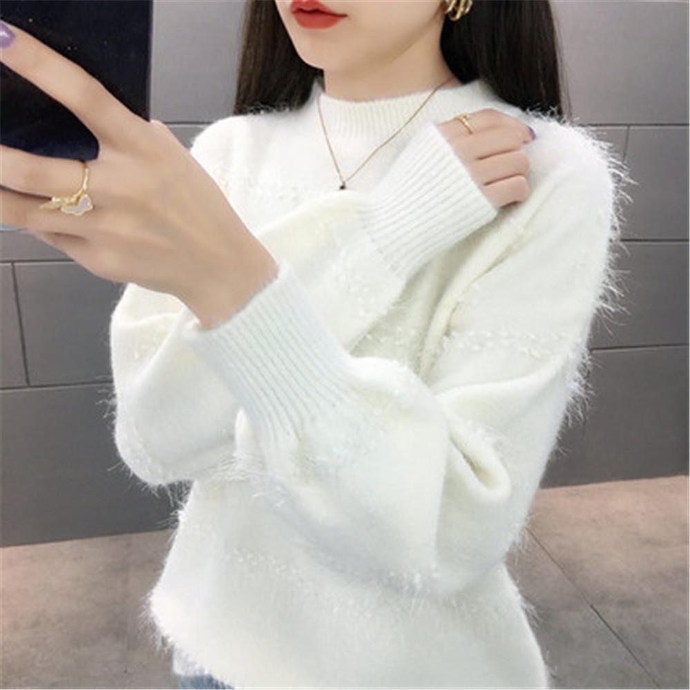 Dame Elegante Casual Warme Jumper Weibliche Lose Pullover Pullover Tops Neue Mode Herbst Frauen Solide Strick Pullover Pullover XXL weiß