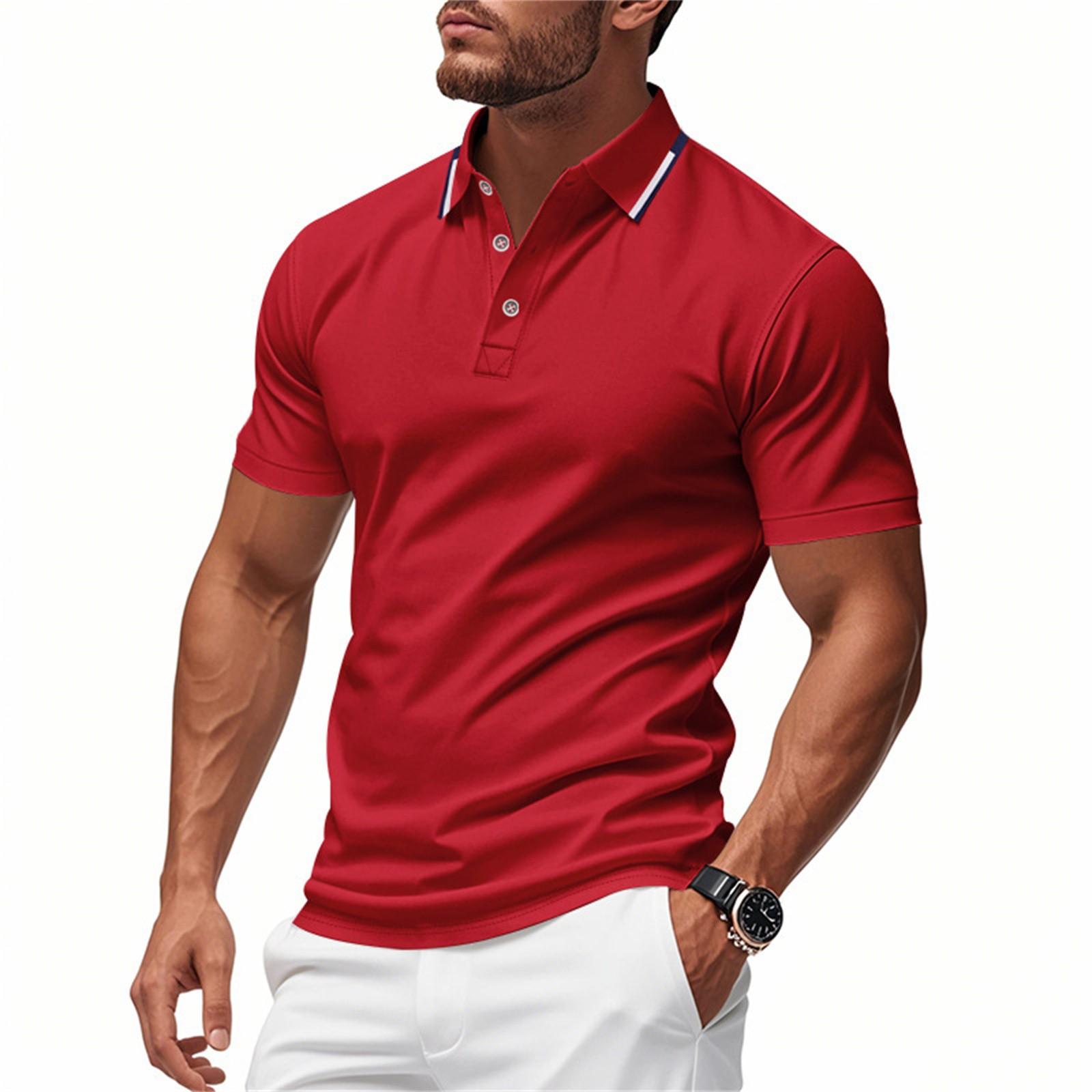 Sommer Herren einfarbiges Hemd mit Kragen Kurzarm Sportliches Freizeit-Hemd Top XL rot