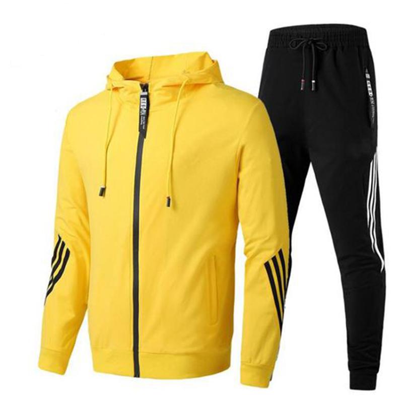 Mode Herren Kapuzenpullover + Sporthose Herbst und Winter lässiger Jogginganzug XXL gelb