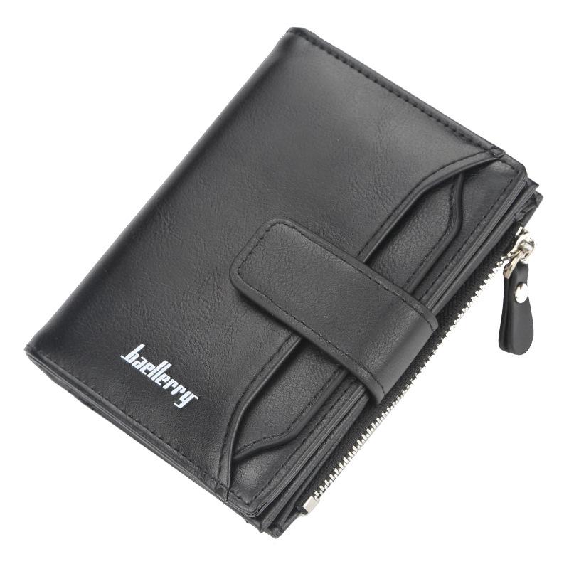 Baellerry Herren-Geldbörse mit Kartenhalter, Reißverschluss, kurze Geldbörse aus Kunstleder 13cm*9.5cm*3cm schwarz