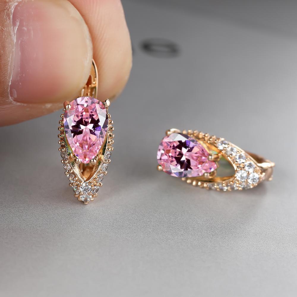 2022 neue Geometrische Teardrop Cut Grünen Stein Ohrringe Temperament Lange Tropfen Trendy Weibliche Ohrringe rosa